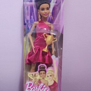Barbie Ballroom Dancer Fashion Doll with Red Ruffle Dress, Dancing Shoes & Brown